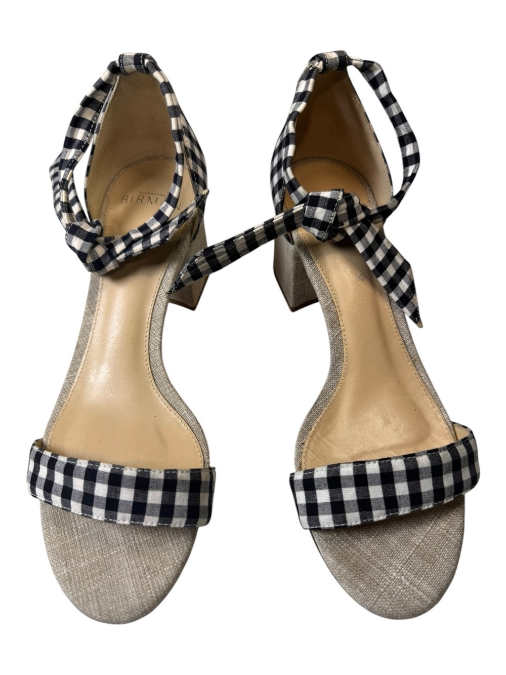 Alexandre Birman Gingham Ankle Tie Clarita Mid Block Heel Sandals Size 37/US 7